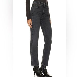 AGOLDE High Rise Stovepipe Denim Jeans in Metal Washed Black Women's 24